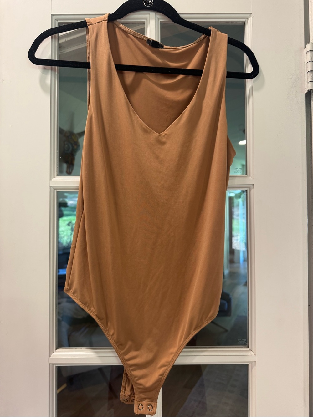 Express Tan Sleeveless V-Neck Bodysuit